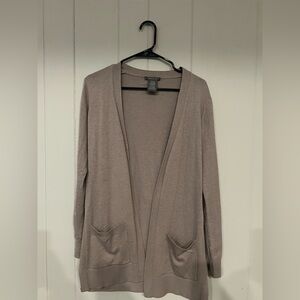 Matty M Essential Basic Longline Open Front Sweater Cardigan Tan Medium